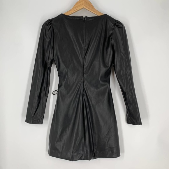 ZARA Faux Leather Wrap Sweetheart Long Sleeve Dress in Black - Picture 11 of 13